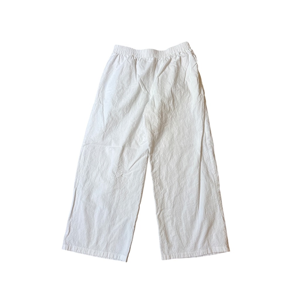 Lomon Wide Leg Pants Women White Cotton Linen Elastic Waist Boho SIZE Medium